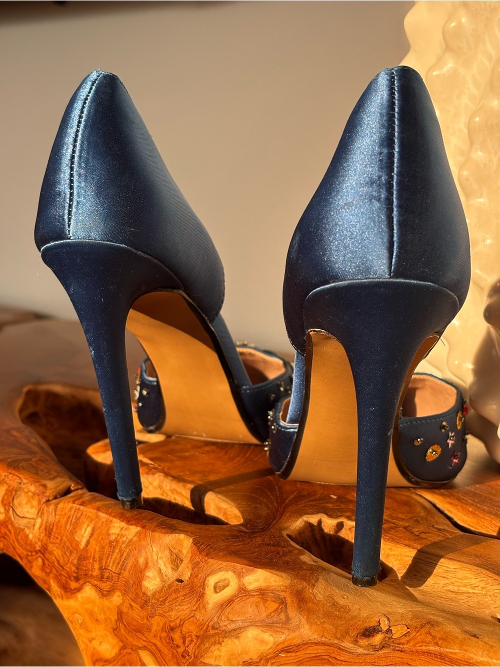 Betsey Johnson Blue Satin D’Orsay Rhinestone Embellished Heels Size 8M Holiday - Picture 7 of 12